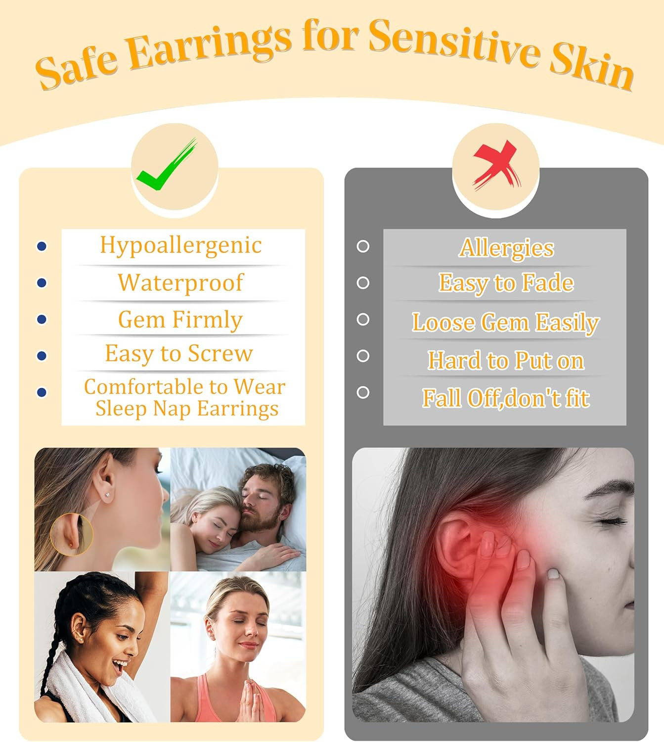 Hypoallergenic Surgical Steel Earrings for Sensitive Ears-20G Flat Back Earrings