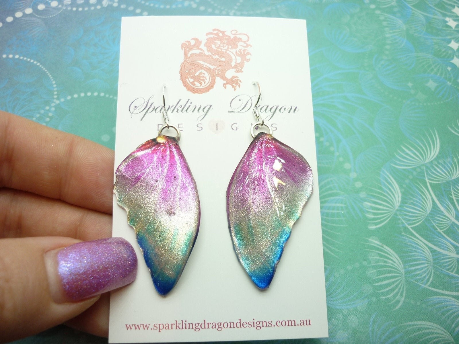Butterfly Wing Earrings Misting Pink and Blue – Fairy Jewellery, Fun Gift for