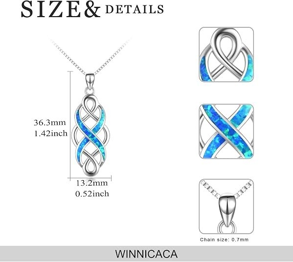 Sterling Silver Polished Blue Synthetic Opal Infinity Pendant Celtic Knot Charm