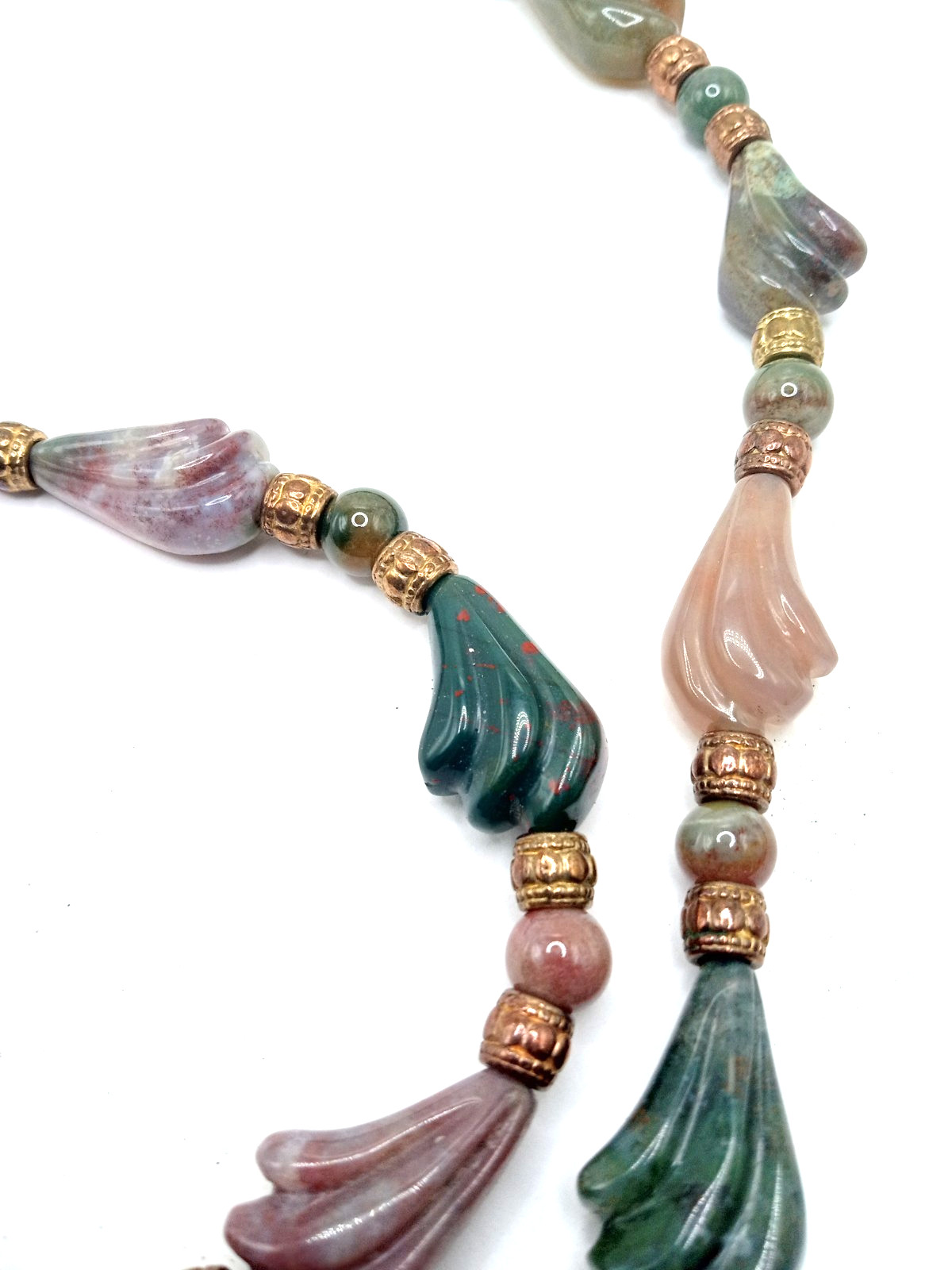 Natural Bloodstone Carved Stone Lavender Red Green Beads Designer 30 In Necklace