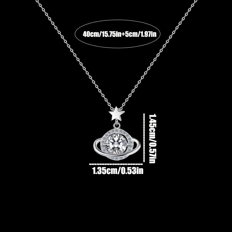 Saturn Planet Cubic Zirconia Pendant Necklace Star Celestial Dainty Gift