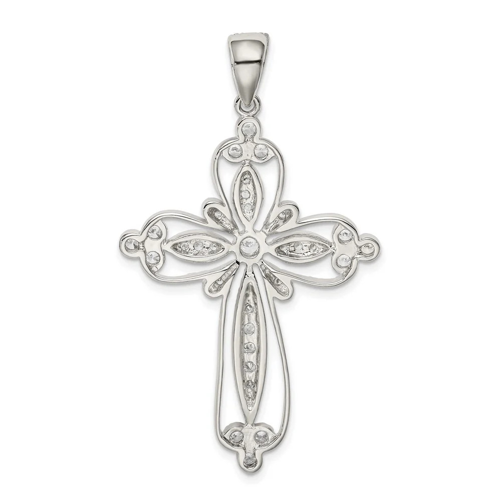 Sterling Silver Rhodium-Plated CZ Filigree Cross Pendant