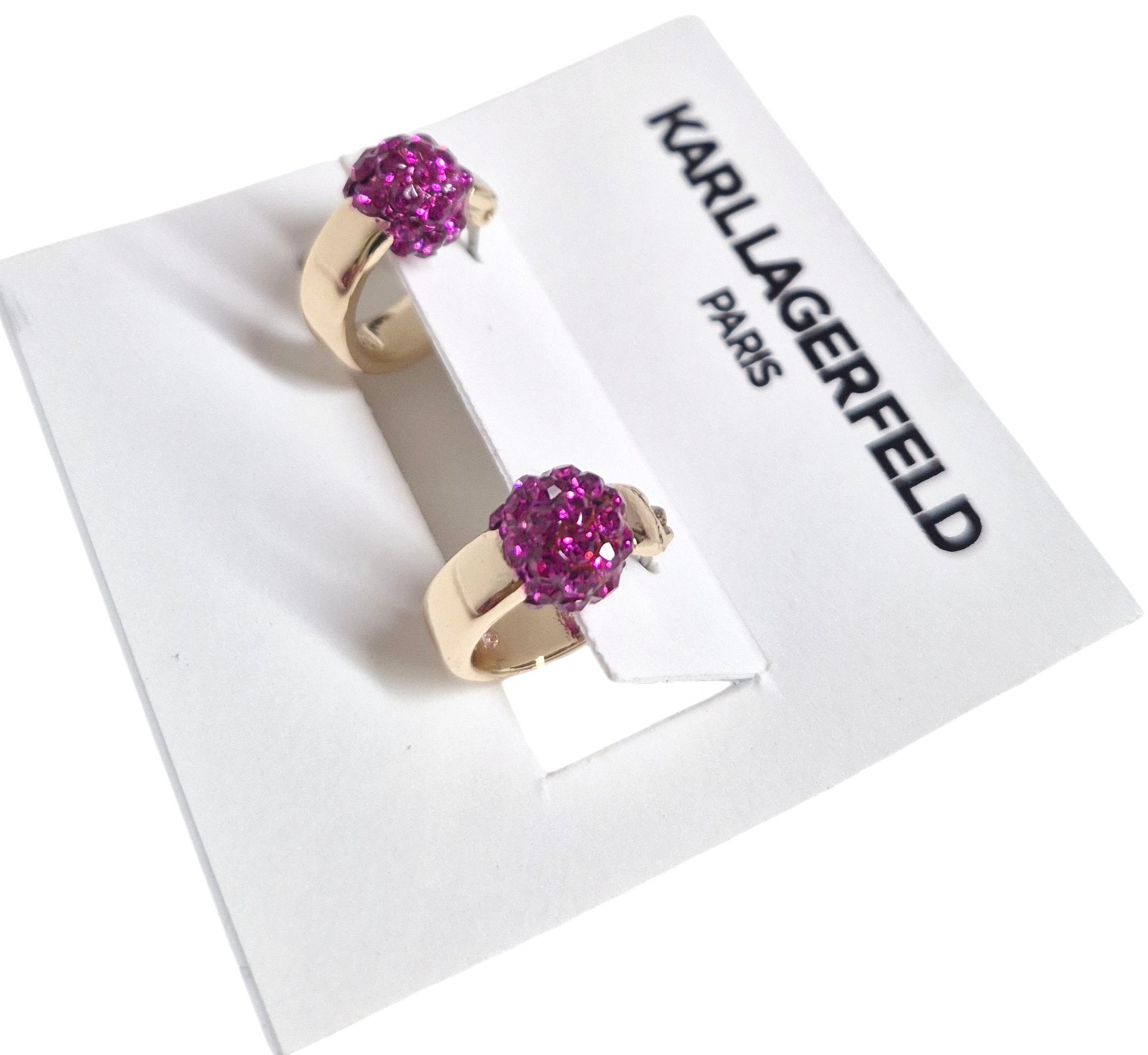 Karl Lagerfeld Small Pave Fireball Huggie Hoop Earrings Pink Gold Plated New