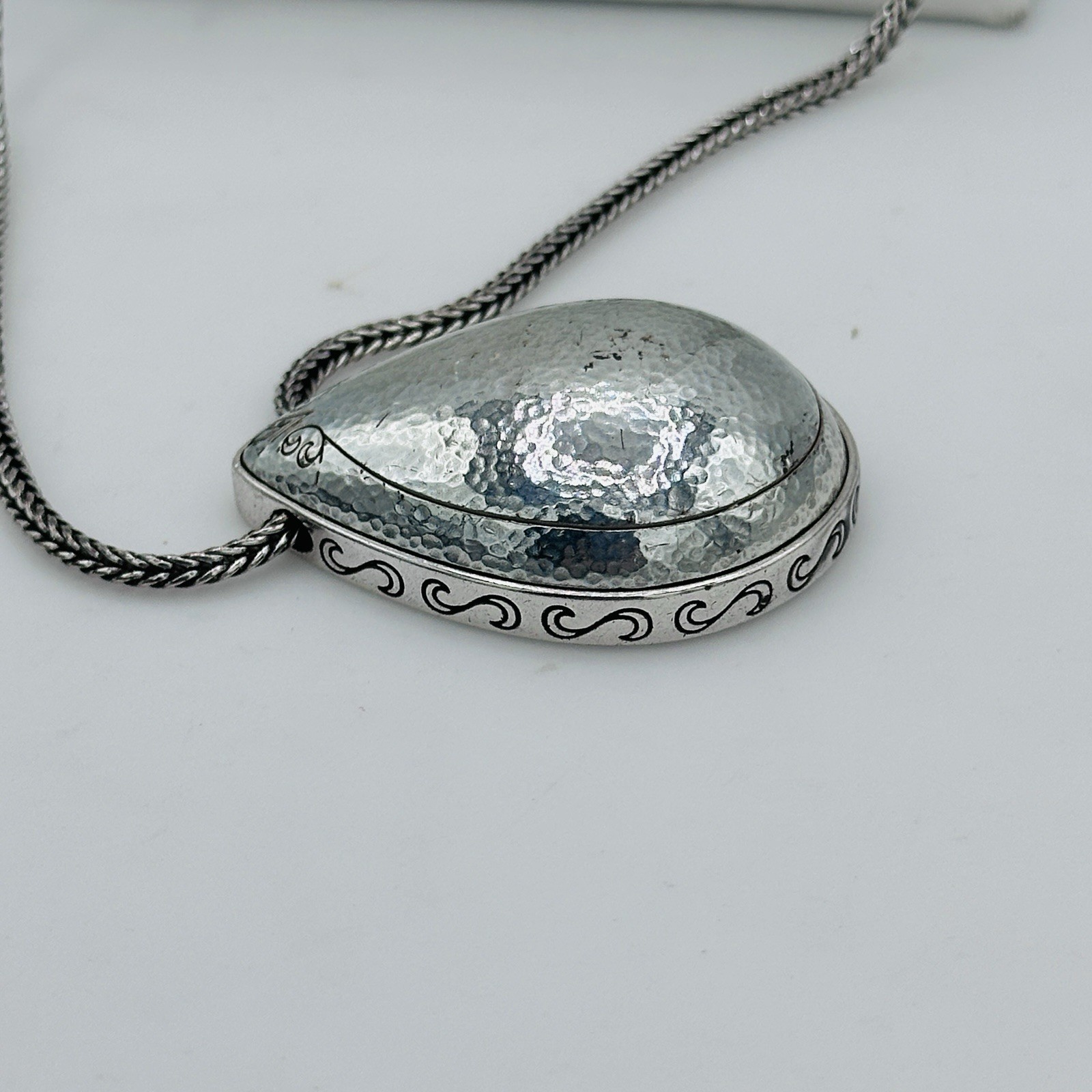 Brighton Mercer Drop Hammered Silver Tone Pendant Necklace Teardrop 30 In