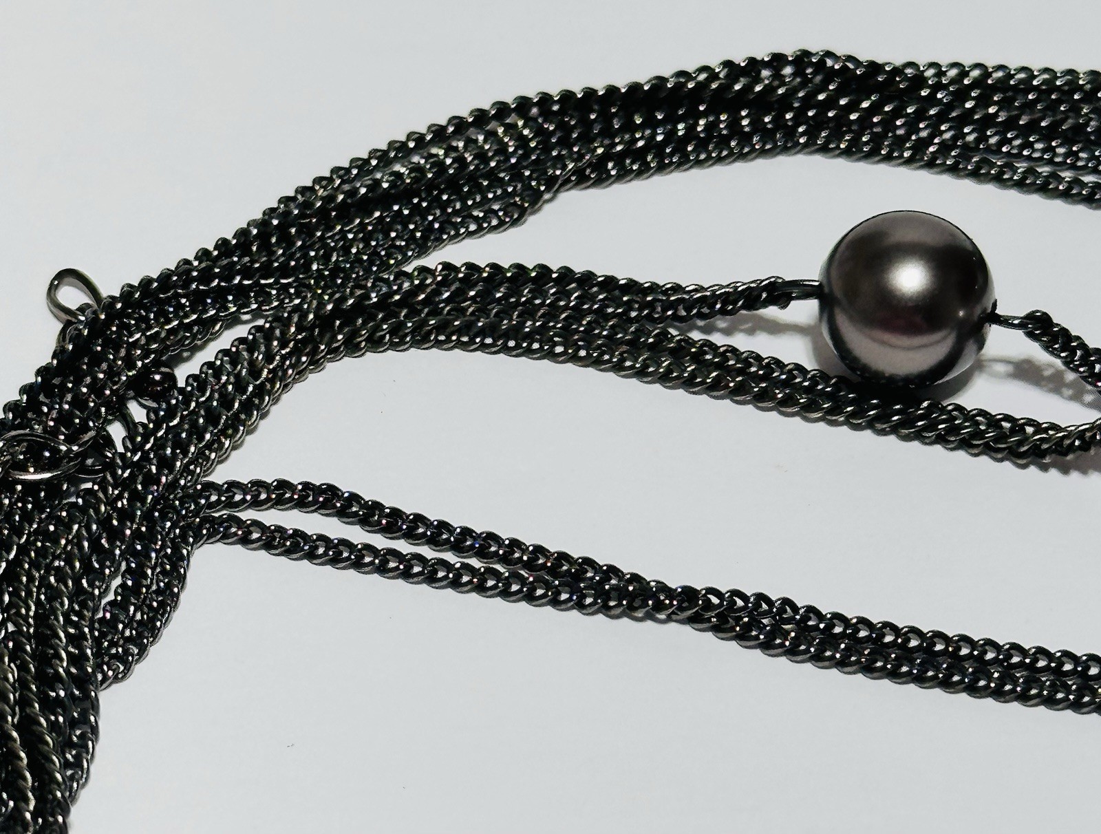 Roman Gray Faux Pearl Multilayered Necklace With Bead Clusters 22″. Silver Tone.