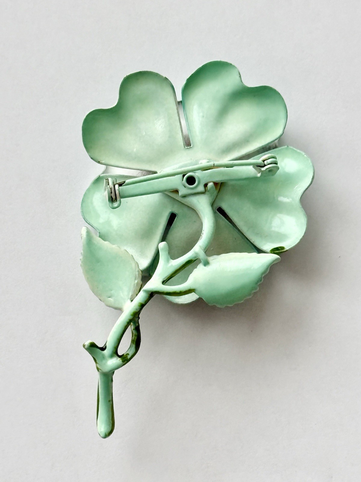 Enamel Flower Brooch Pin Aqua Green Pink White Metal 3″ No Stone