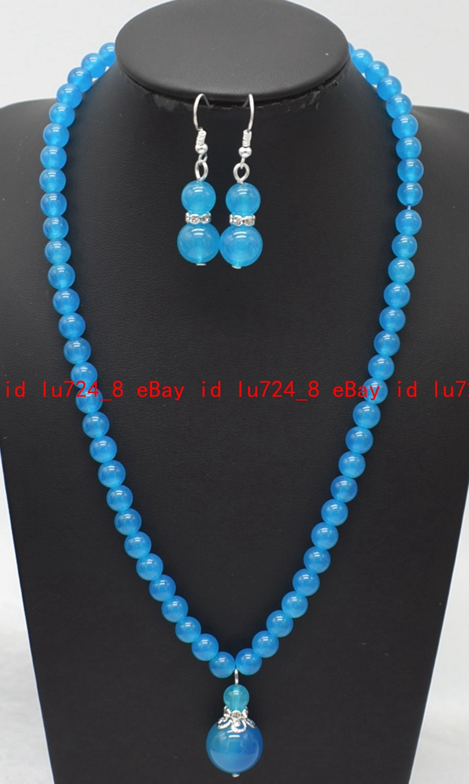 Fashion 6mm Natural Multicolor Gems Round Beads Pendant Necklace Earrings Set