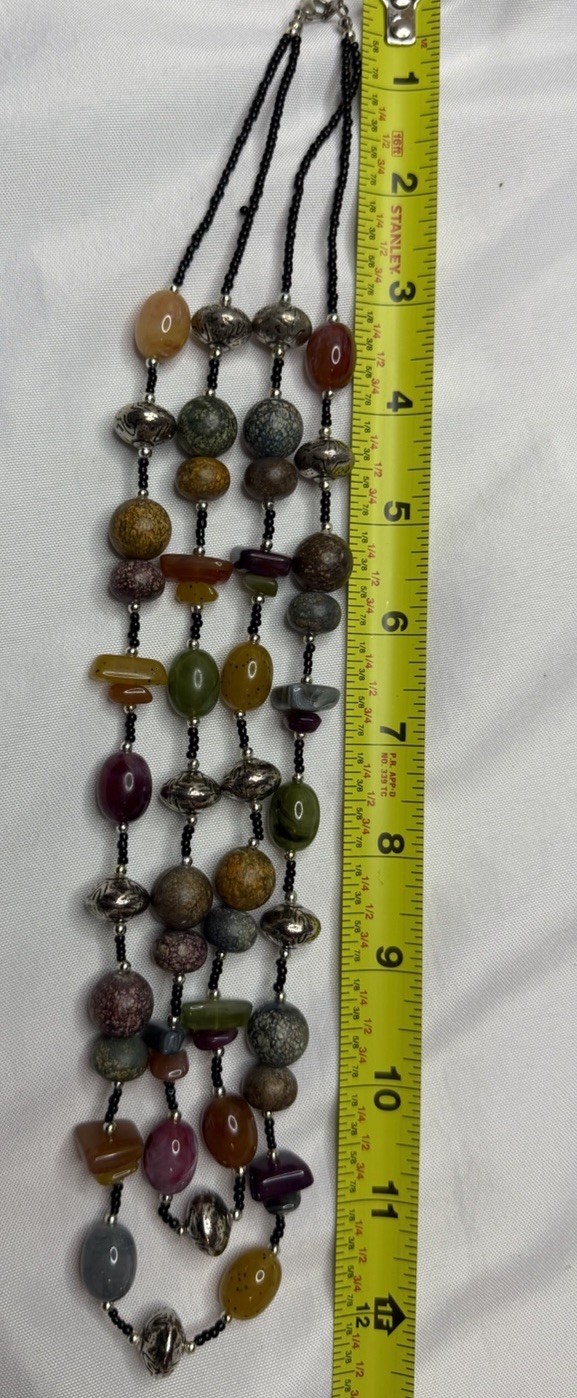 Multicolor Assorted Gemstone Beaded Multi-Strand Bohemian Necklace 25-30in