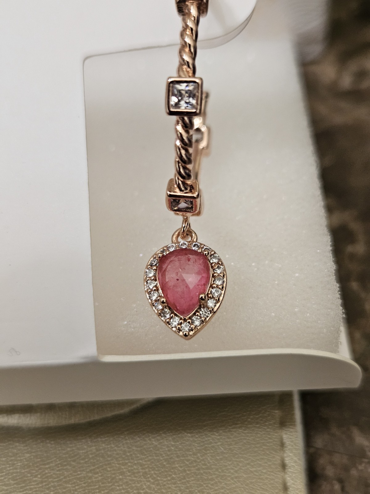 Bomb Party Resort Wear Pink Topaz Genuine Quartz Hoop Earrings On Rose Gold NEW