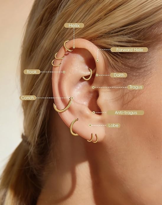 Small Huggie Hoop Earrings for Women Men, 4 Pairs Silver 14K Gold Plated 316L Su