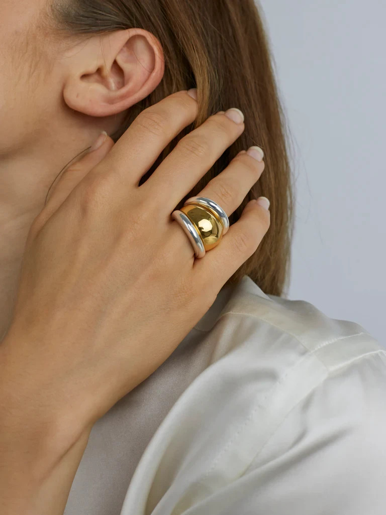 Two Tone Triple Ring Set brass metal statement band rings set for gift