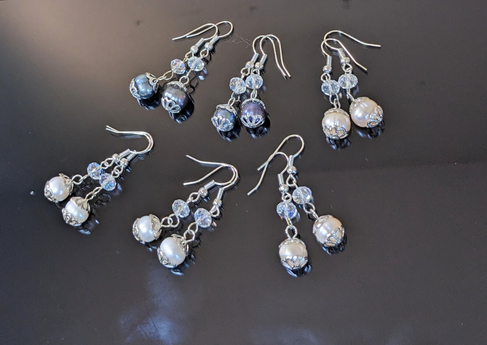 Freshwater Pearl Earrings Dangle 6 pairs White Pink Gray Elegant Everyday Wear