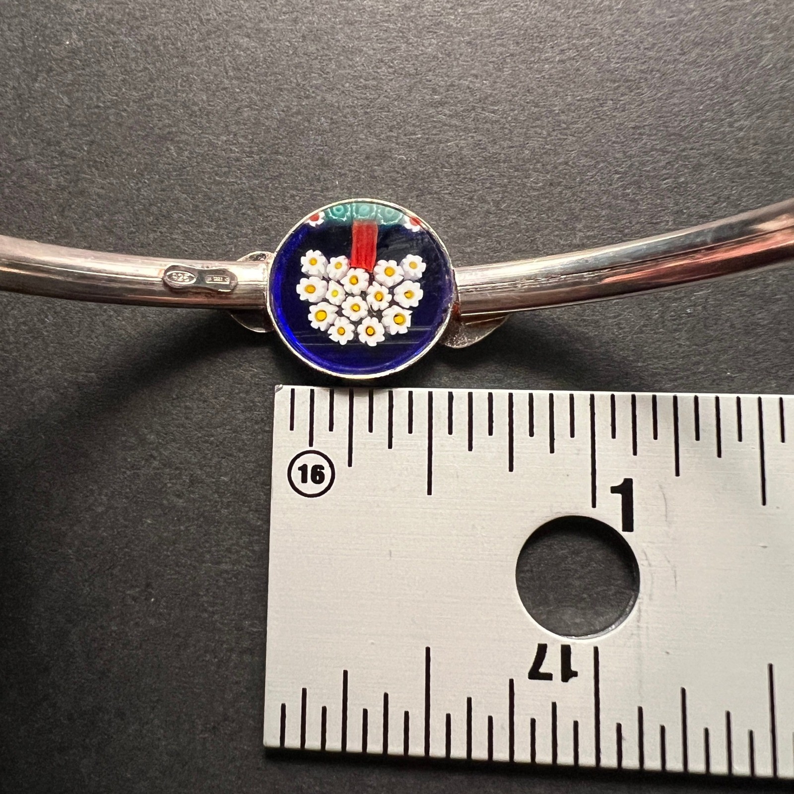 Vintage Art Glass Bracelet Silver Plated Blue Millefiori Tree Italy 6.75″