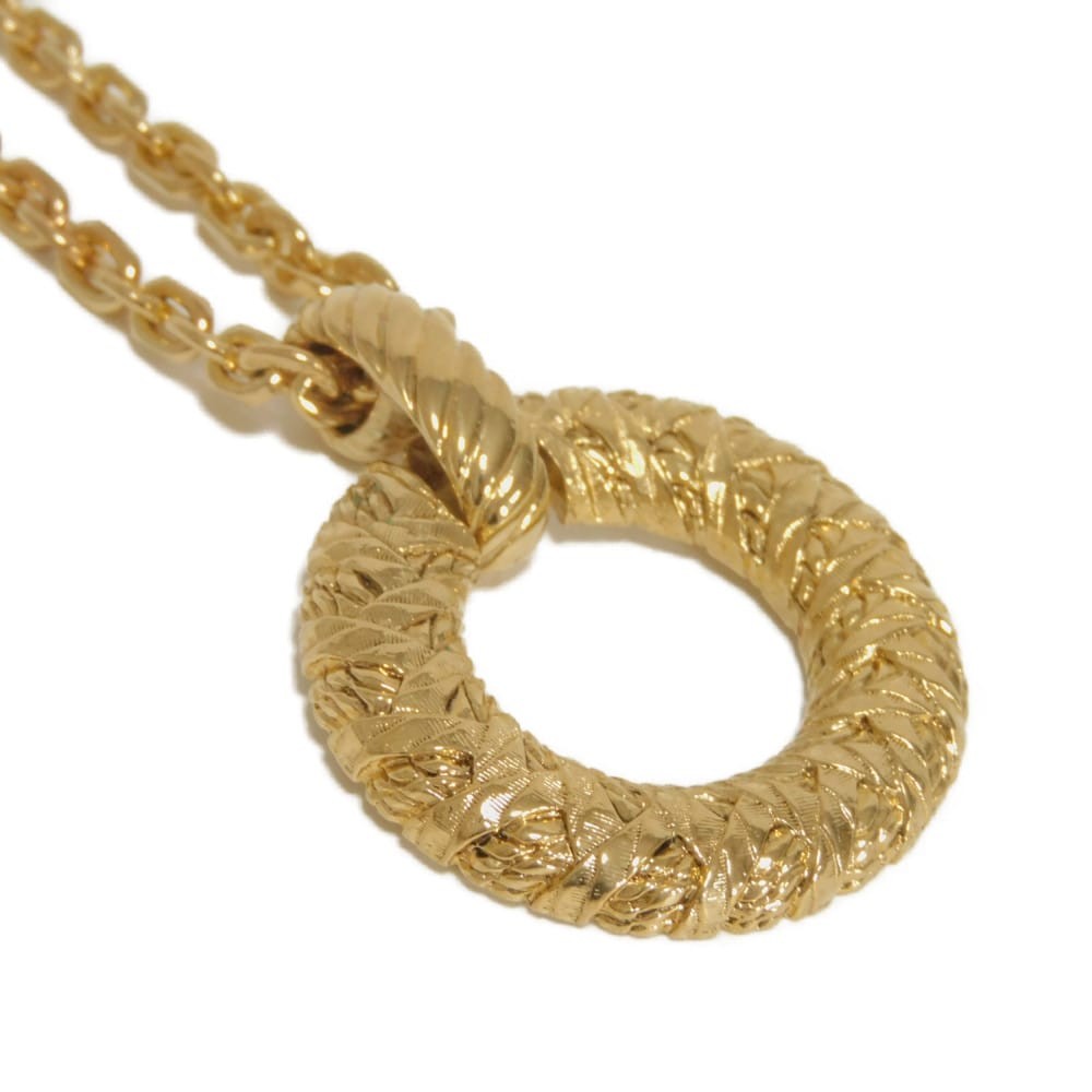 SAINT LAURENT PARIS Round Twist Circle Pendant Necklace Gold Plated Pipe R…