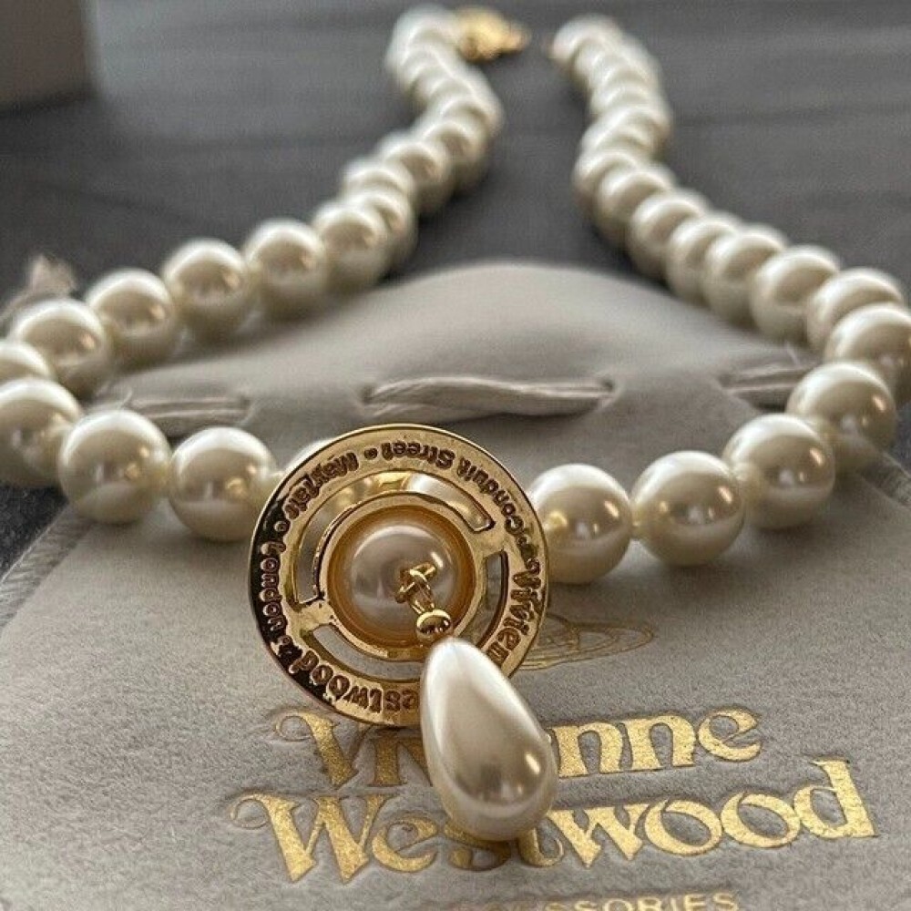 Vivienne Westwood Orb Necklace Choker White 1 Row Drop Pearl 3D Gold Outlet