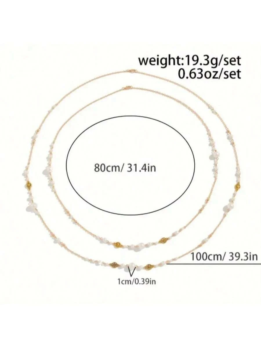 2pcs Layered Long Necklace Women Party Wedding Chain Jewelry Set