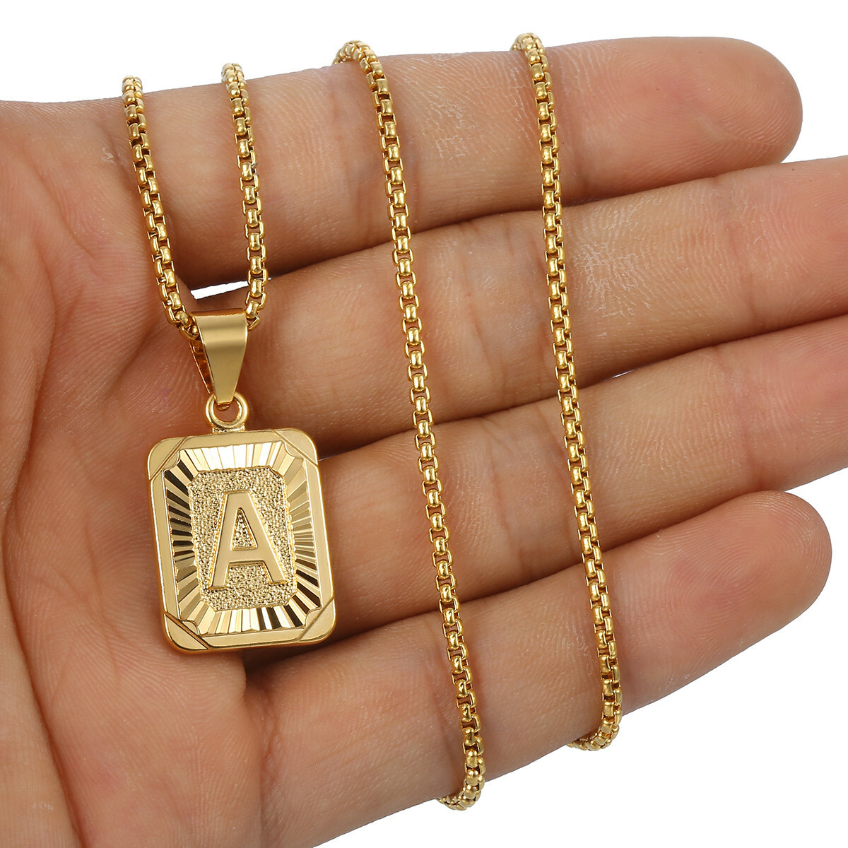 14K Gold Plated Initial Letter A-Z Pendant Necklace Choker for Mens Womens Chain