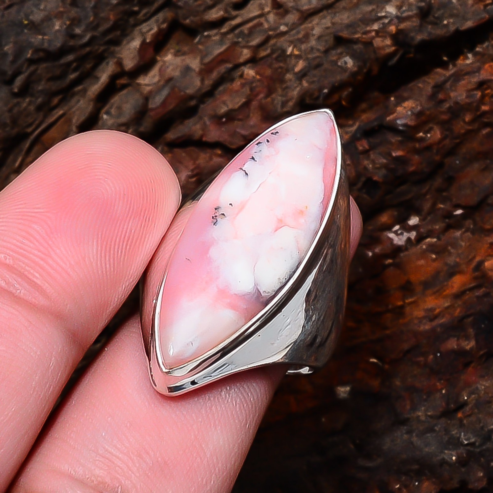 Pink Opal – Peru Designer Handmade 925 Sterling Silver Ring S.7.5 R126316