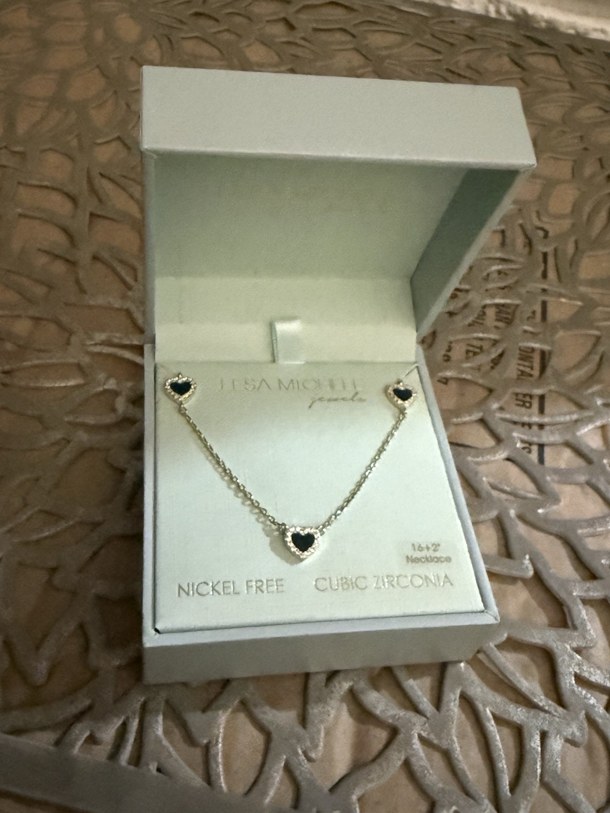 Lesa Michele Jewels Gold Tone Black Heart CZ Necklace & Earrings Set Nickel-Free