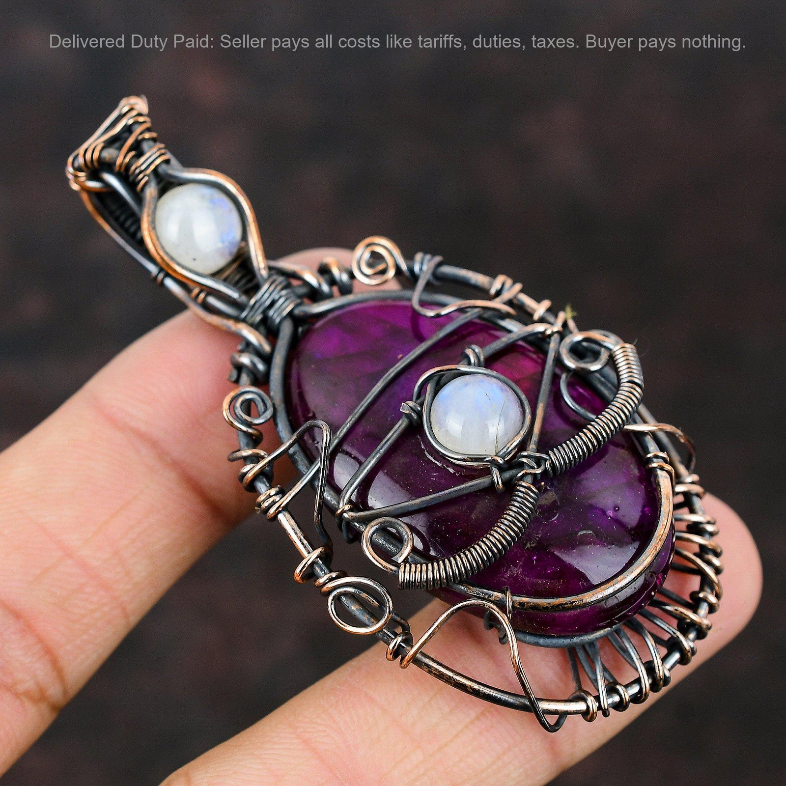Copper Pink Fire Labradorite Gemstone Rainbow Moonstone Birthday Pendant Jewelry