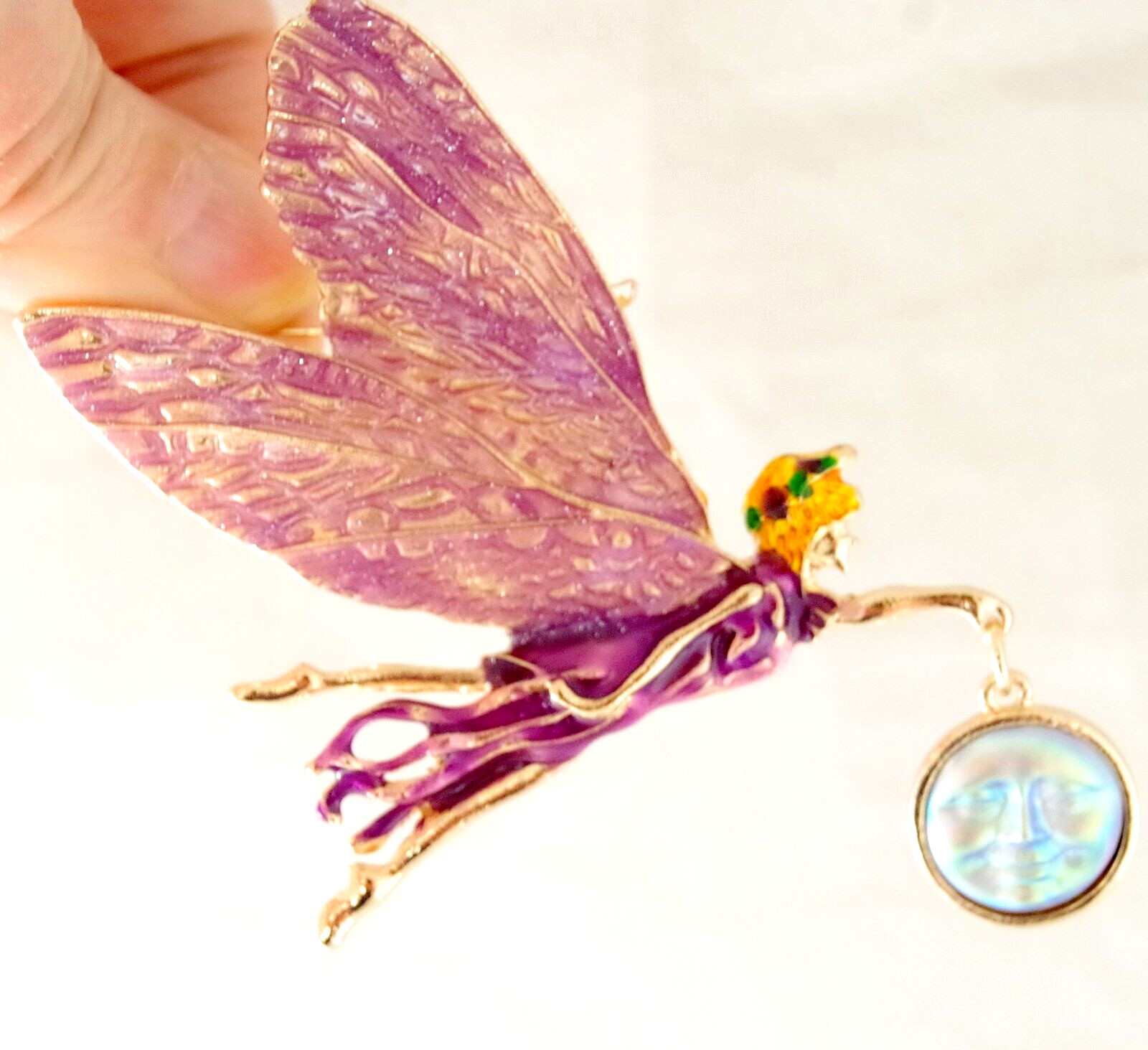 3″ NWOT DESIGNER STYLE FAIRY GODDESS w/ AB MOON FACE DANGLE PENDANT BROOCH COMBO