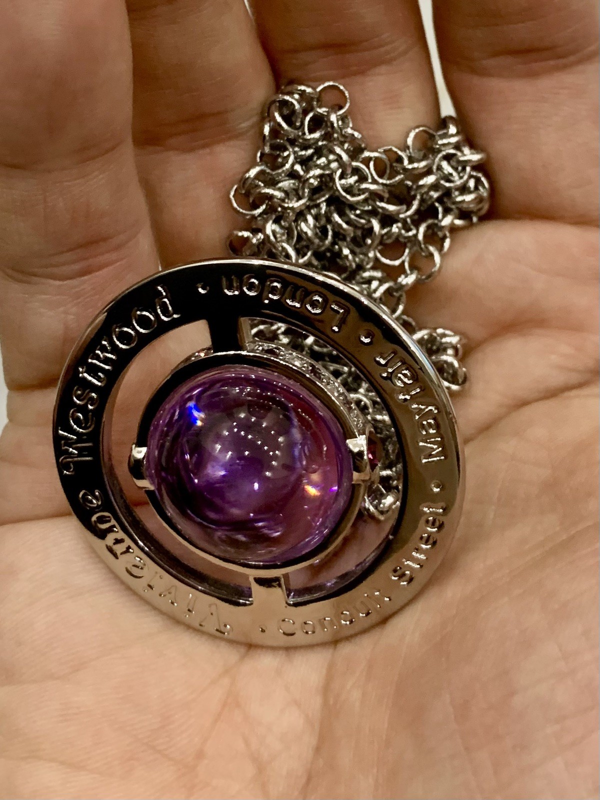 Vivienne Westwood Large Purple Orb Necklace Gunmetal Pendant MSTV