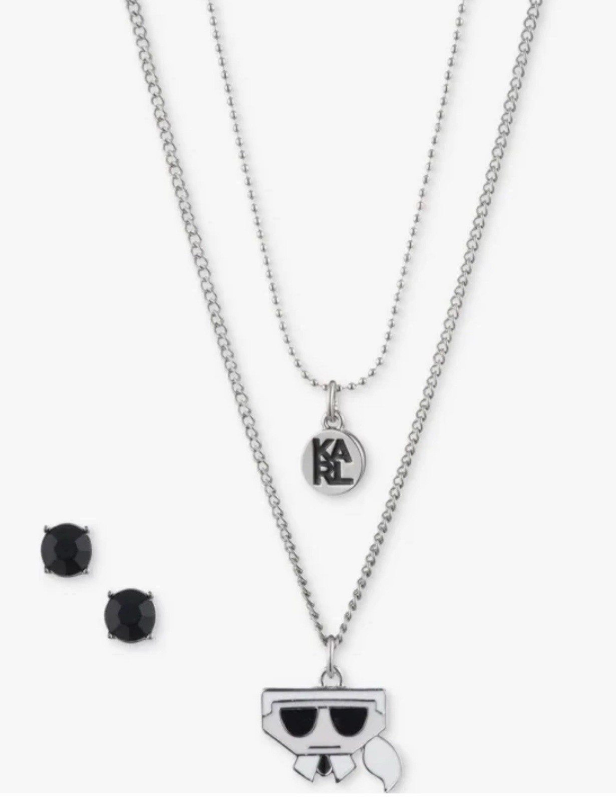 Karl Lagerfeld Paris Stud and Logo Necklace and Earrings Set – new