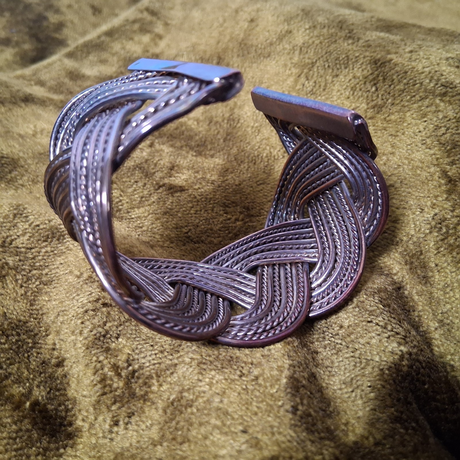 Braided Metal Cuff Bracelet Slip On Chunky Metal Jewelry Coil Boho 2″ Wide