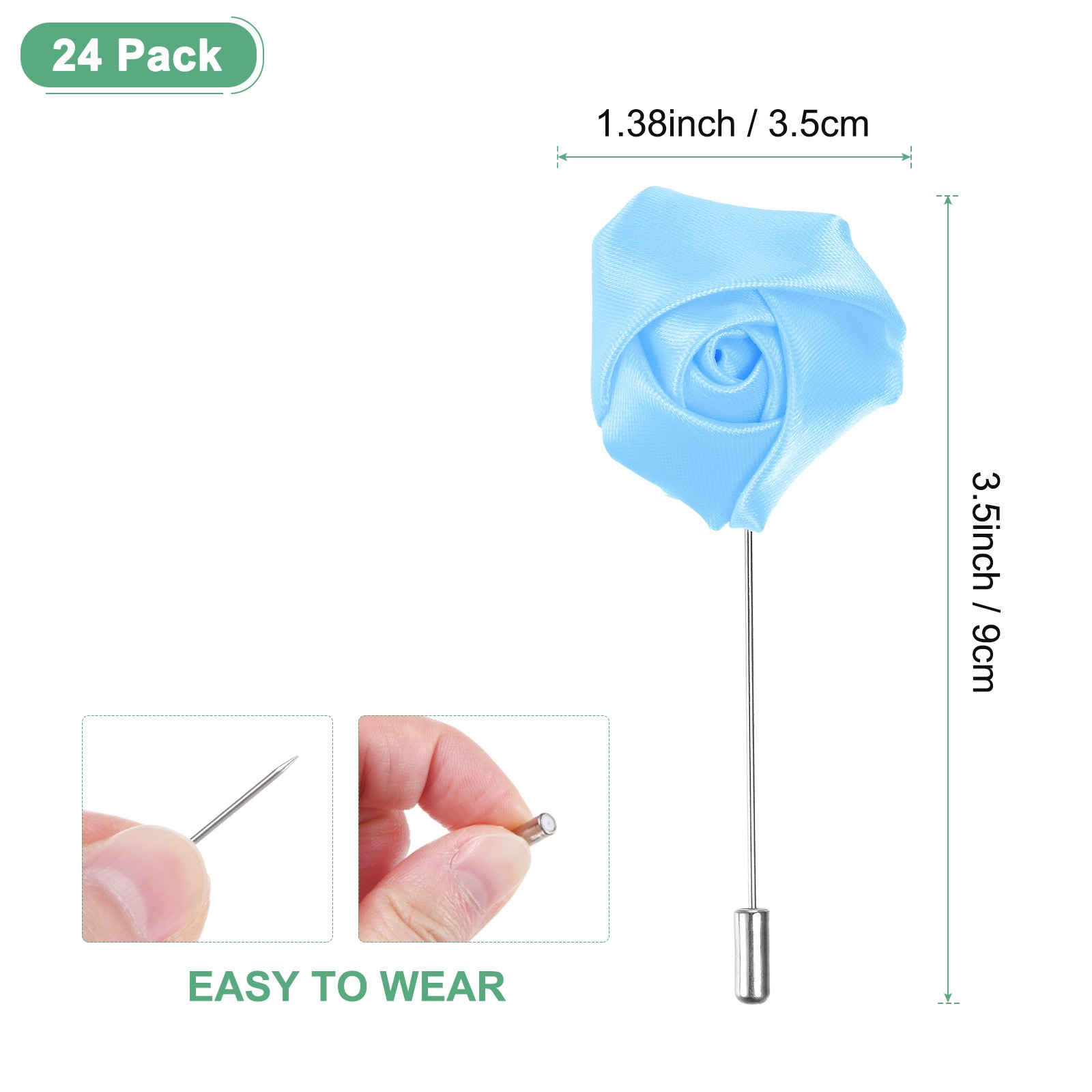24-Pack Rose Boutonnieres Pin Flower for Pins Lapel Men [Light Blue]
