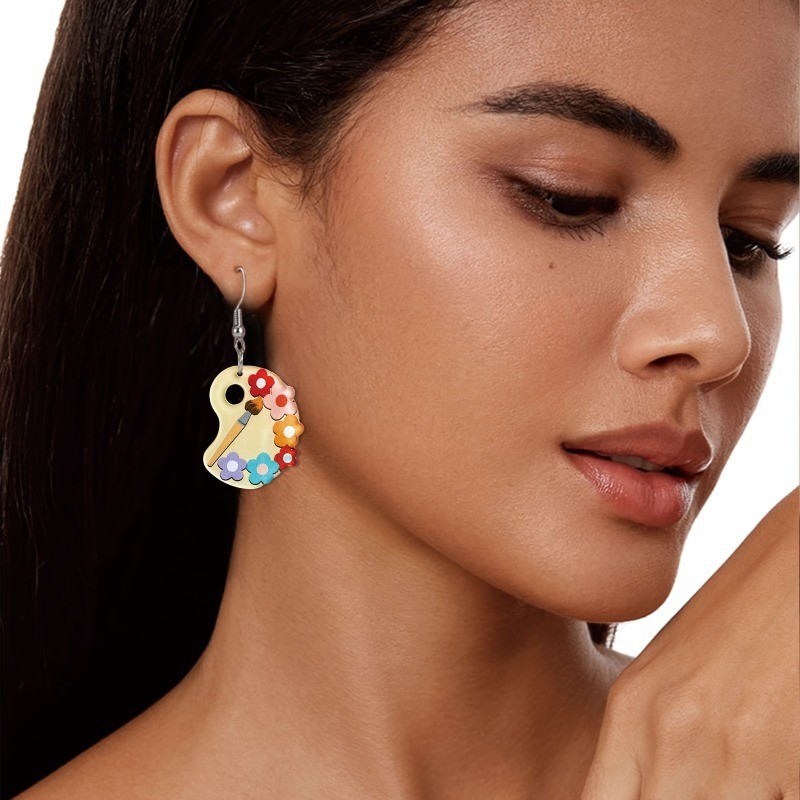 5 Pairs of Teacher-themed Acrylic Pendant Earrings, Featuring Color Palettes