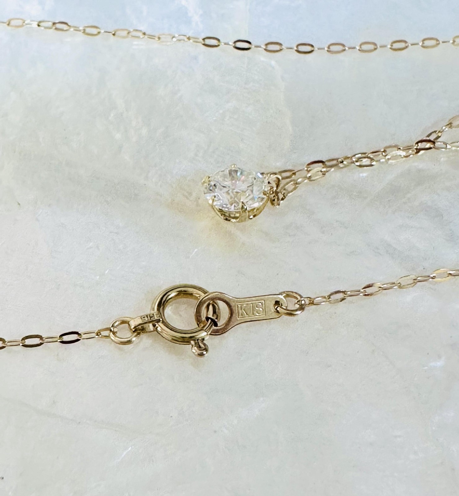 K18 Natural Diamond Necklace 0.44ct Azuki chain 40cm　Comes with a GIA certifica