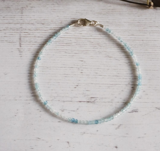 Dainty Aquamarine Beaded Faceted Blue Gemstone Anklet Healing Summer Women Gift