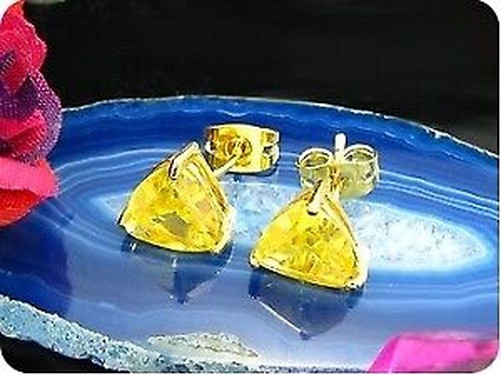 Earrings Topaz Yellow 0 3/32×0 5/16in Gold Plated 18 K