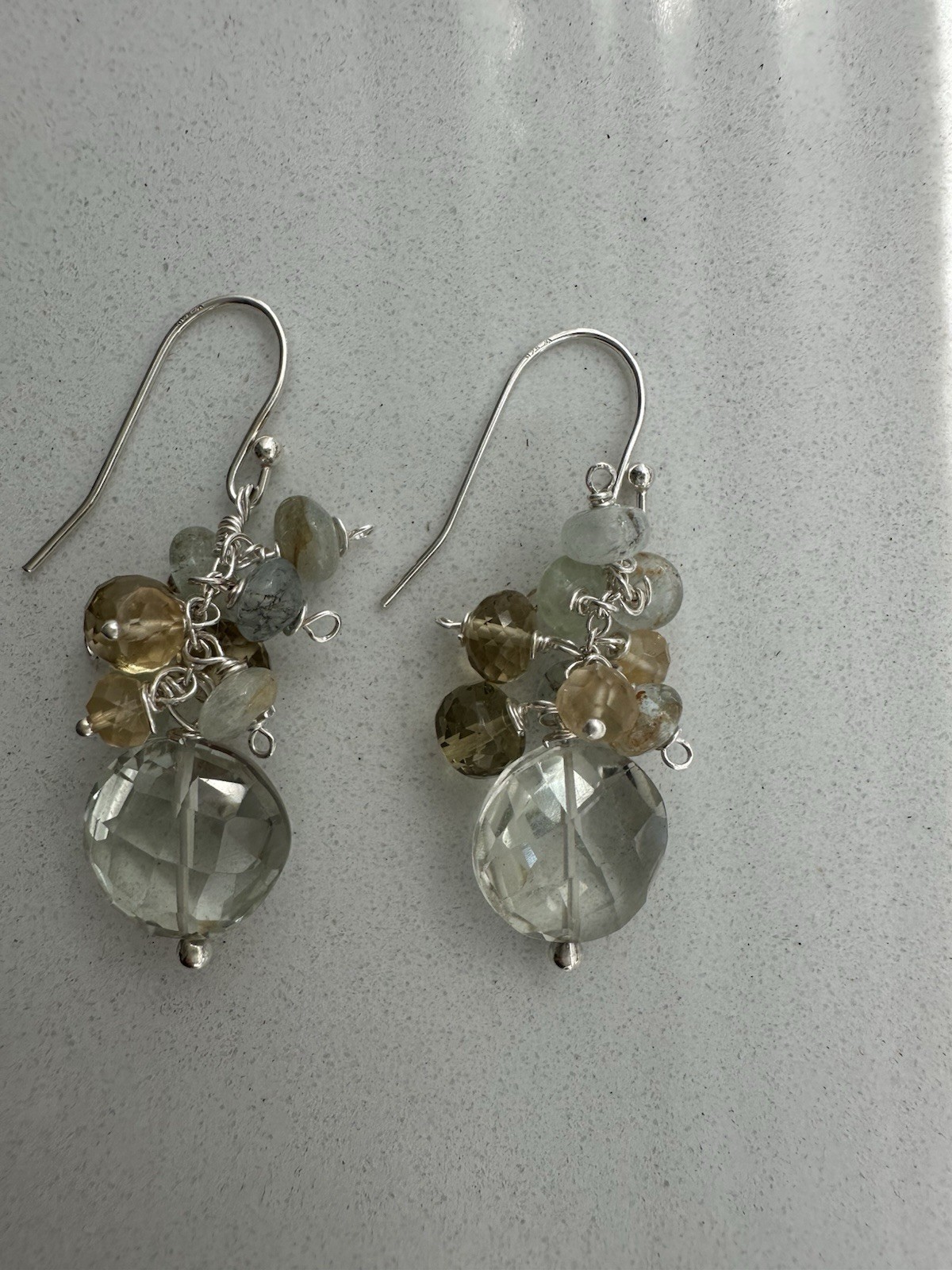 New Handmade 925 Sterling Silver Green Amethyst &mix Gemstone Earrings