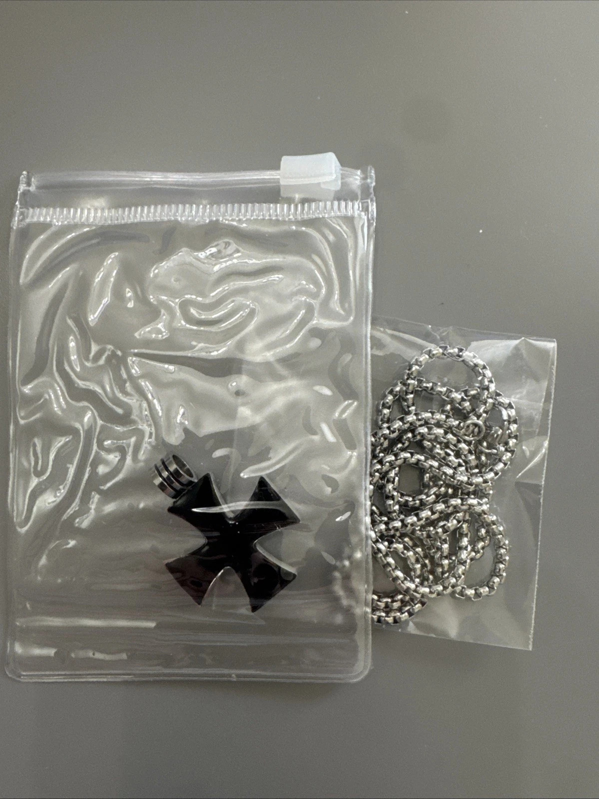 Stainless Steel Iron Cross Pendant W/ Black Enamel finish 24” Chain Gothic Gift