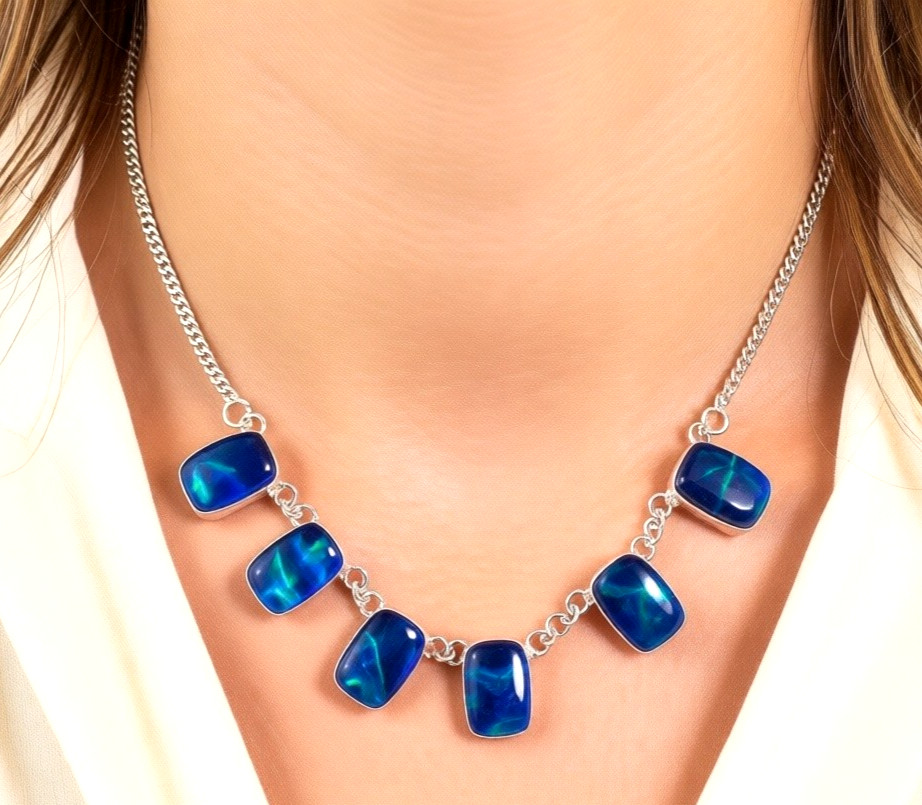 925 Silver Necklace Australian Triplets Opal Gemstone Handmade Jewelry Necklace