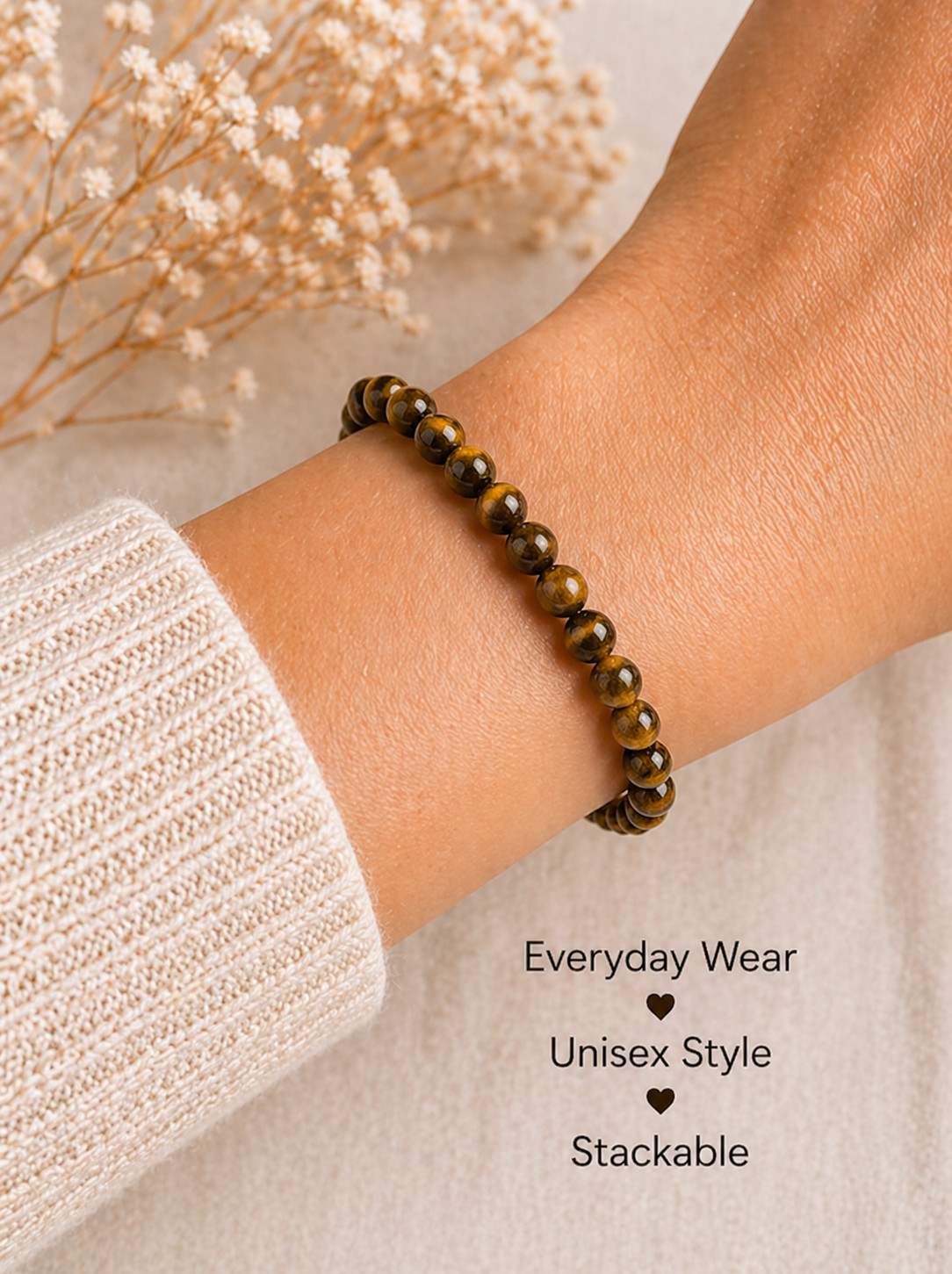 6mm Tiger’s Eye Bracelet Genuine Natural Crystal Beaded 1 PIECE or BULK 6 PACK