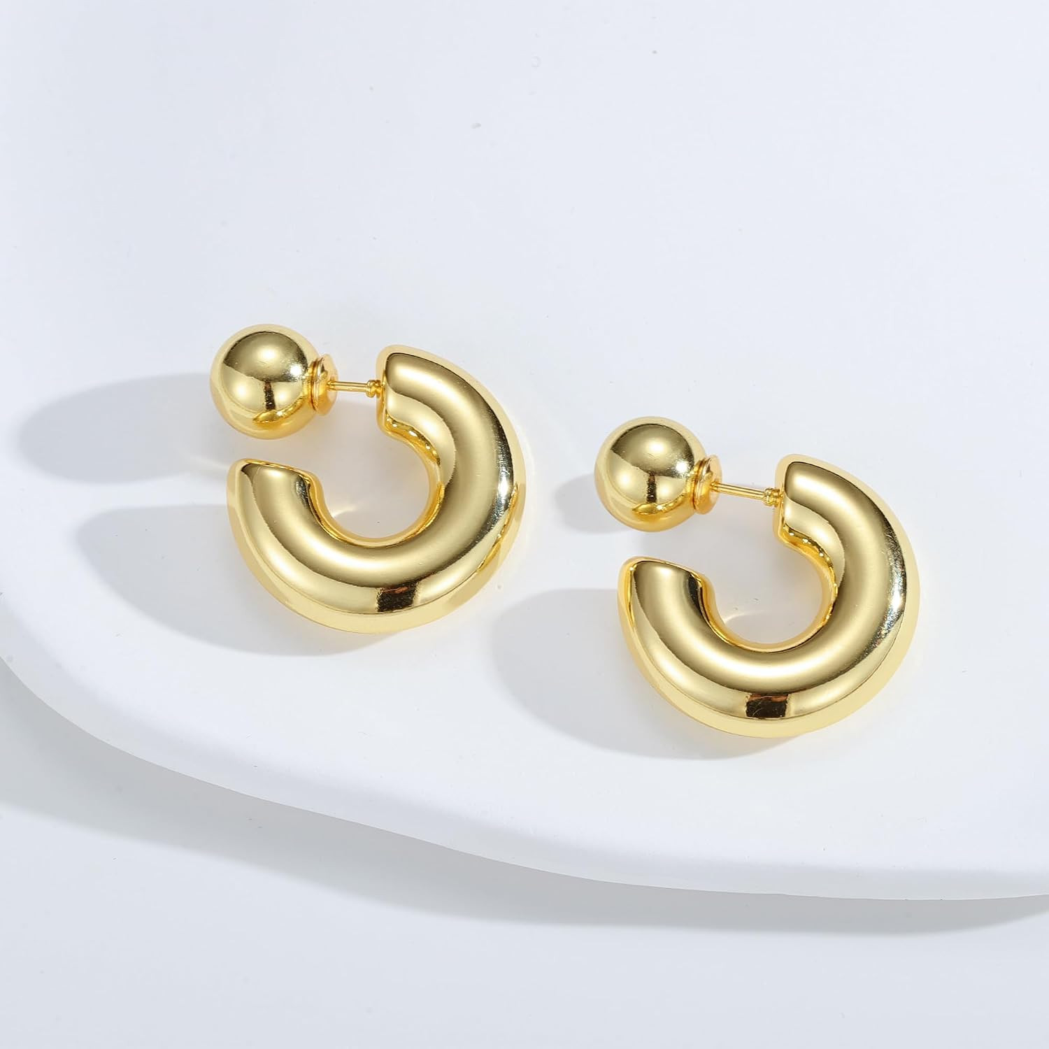Chunky Gold Earrings for Women Trendy 14K Thick Gold Hoop Earrings Hypoallergeni