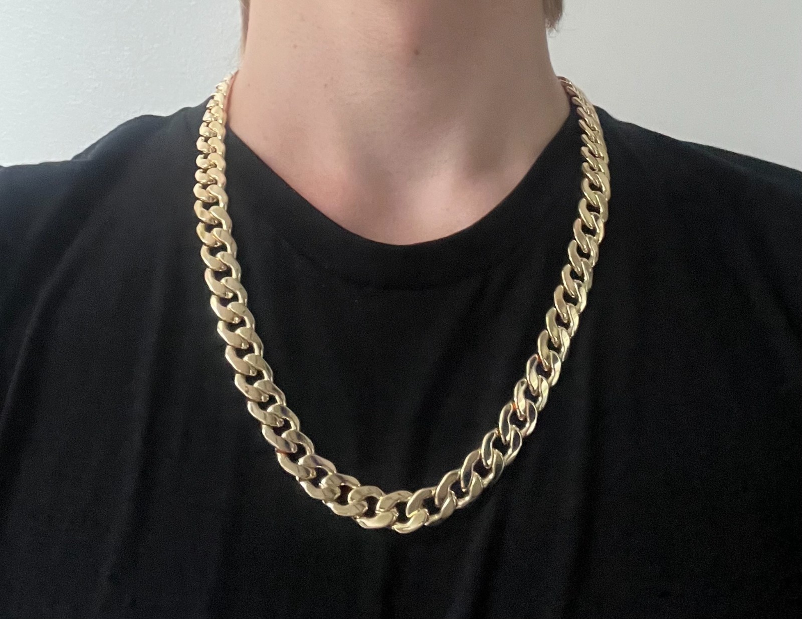 Real Solid Genuine 1/20 14K Yellow Gold Bold Cuban Curb Chain Necklace-12mm Men
