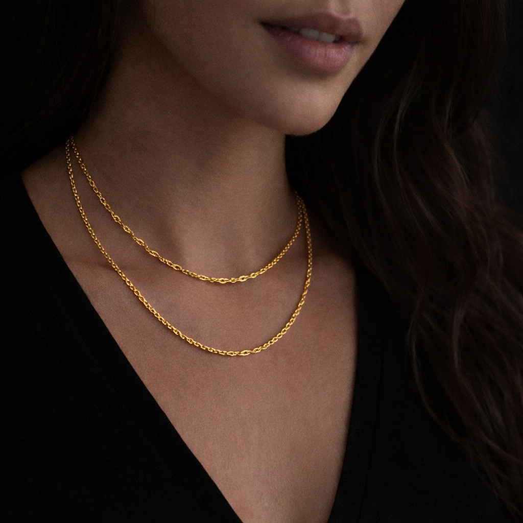 22K Gold Plated Twist Chain Necklace 2mm 17.2″ – Luxury pouch gifts