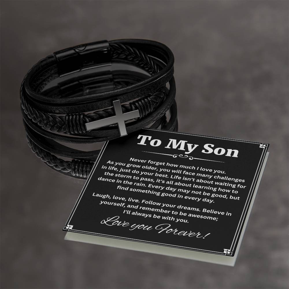 To My Son Bracelet Cross from Mom Dad Love Religious Jewelry Birthday Graduation