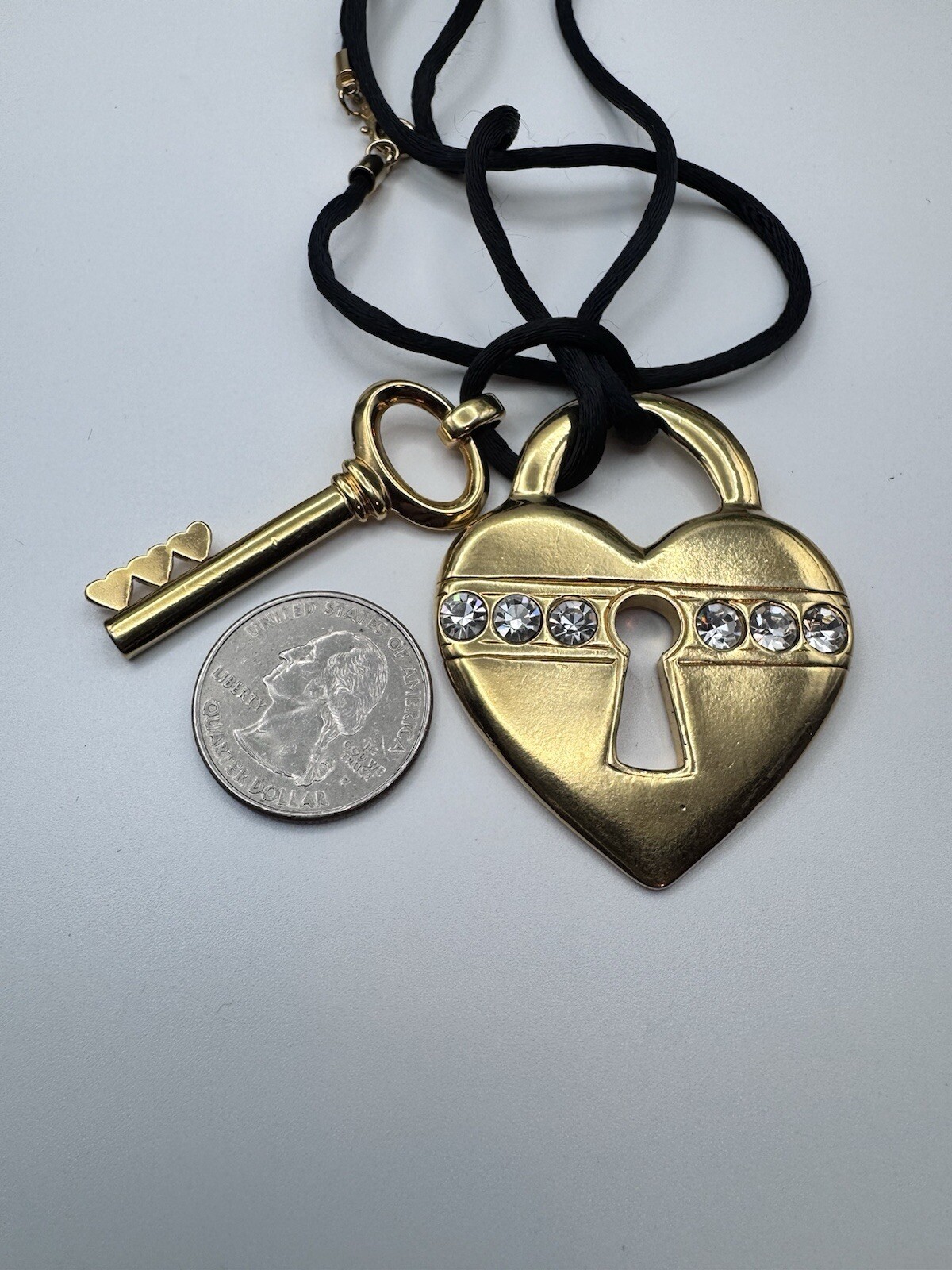 Avon Heart And Key Gold Tone Whit Rhinestone 36” Long Necklace- Avon Necklace