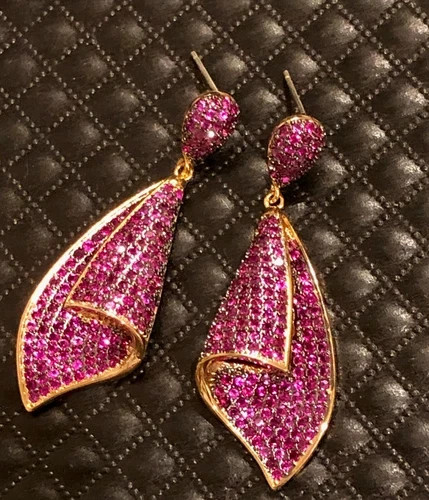18k Gold Plated Lab-Created Pink Sapphire Drop Earrings Christmas Jewelry Gift