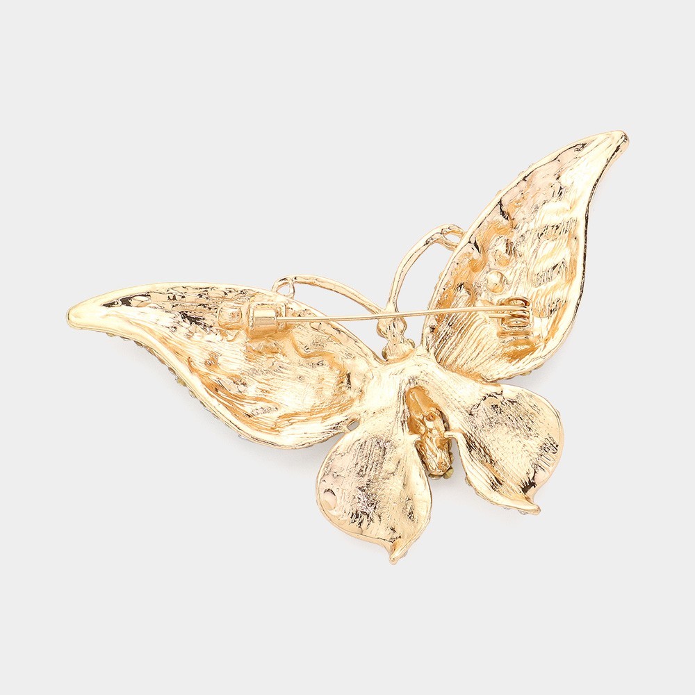 2pcs Crystal Butterfly Brooch Pin Gold Tone Rhinestone Wedding Scarf Lapel