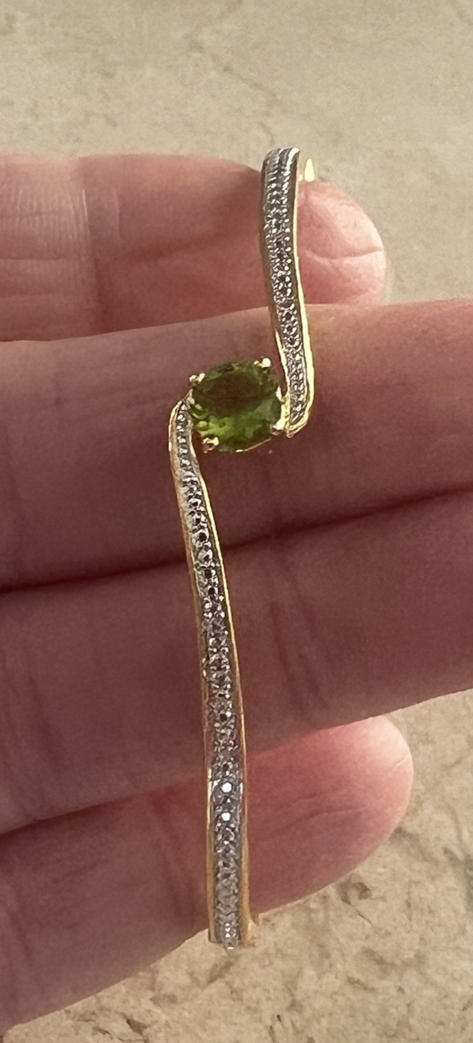 New w/ Tags BR KRN Created Peridot White Sapphire Gold on Brass Bangle Bracelet