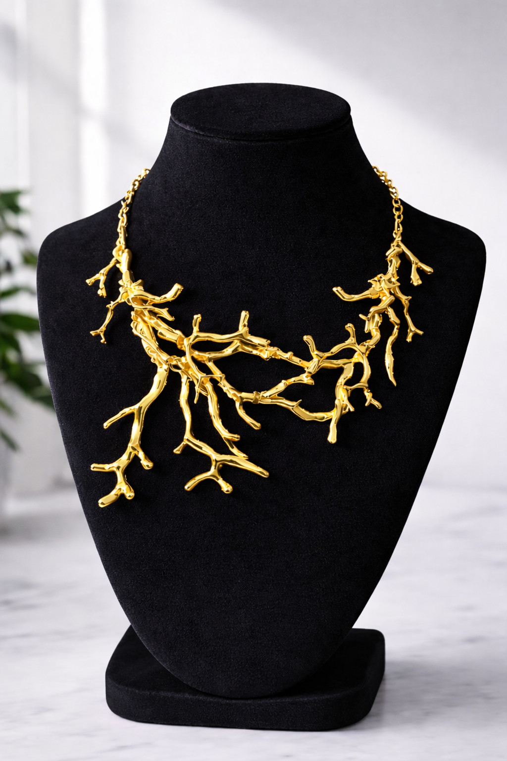 Luxury Gold Coral Branch Necklace Bold Statement Necklace
