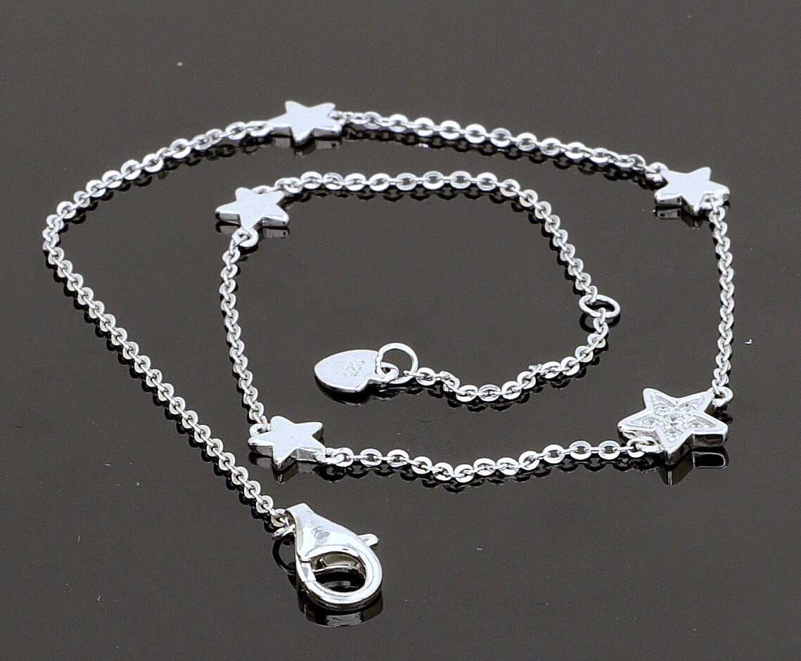 925 Silver Ankle Bracelet + CZ L-9.1″ W- 4.0mm / 1.6 gr #1621