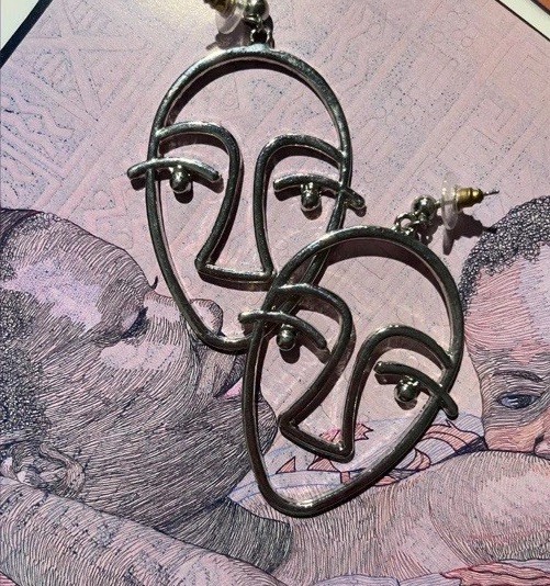 Abstract Silvertone Picasso Earring Dangles