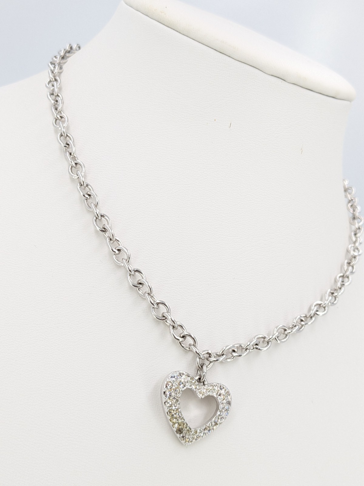 Swarovski Necklace Heart Pendant Clear Crystal Silver Tone Swan Charm 17-19 in