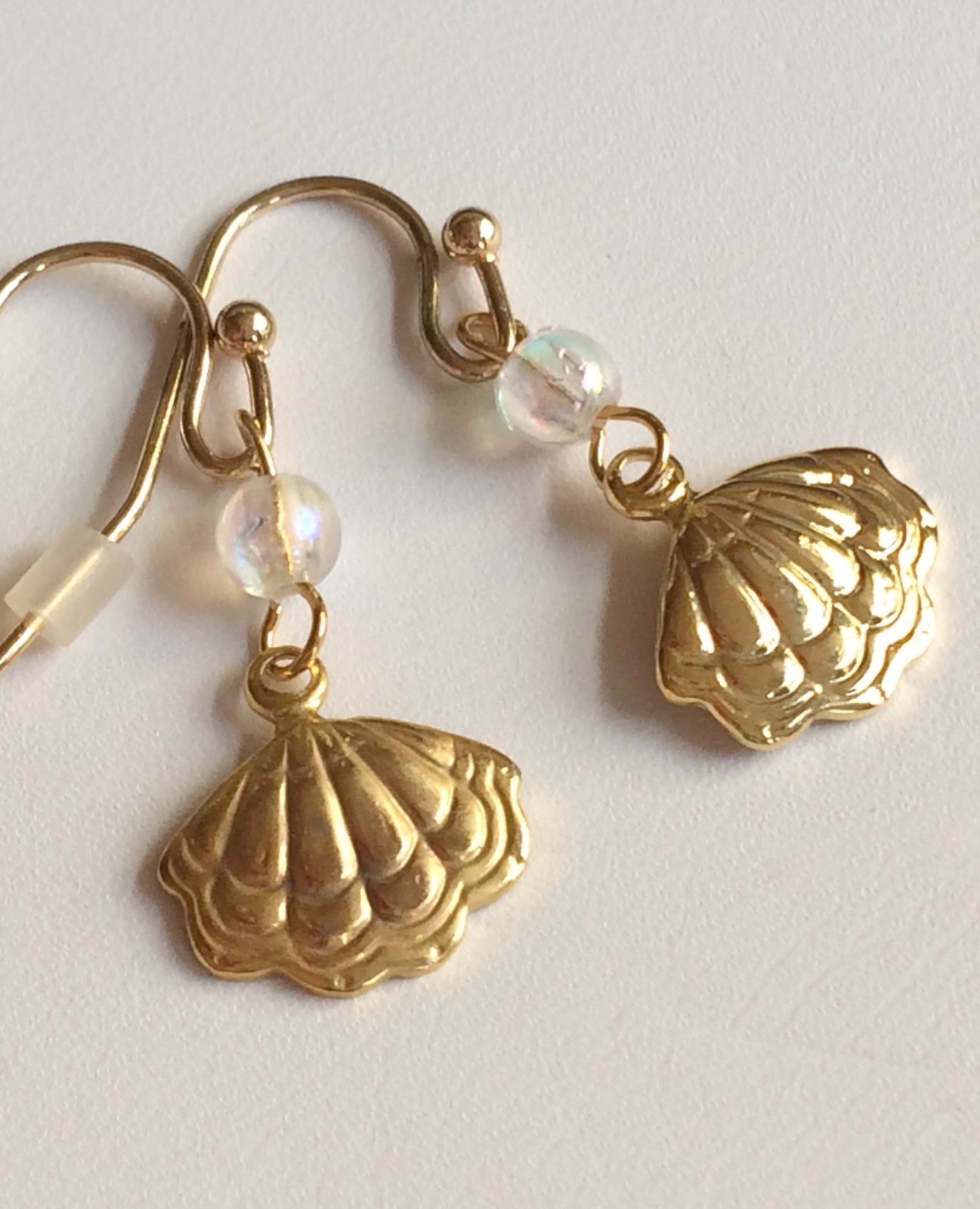 Scallop Shell Earrings Gold Plated Pearl Sea Life Island Beach Pierced Dainty